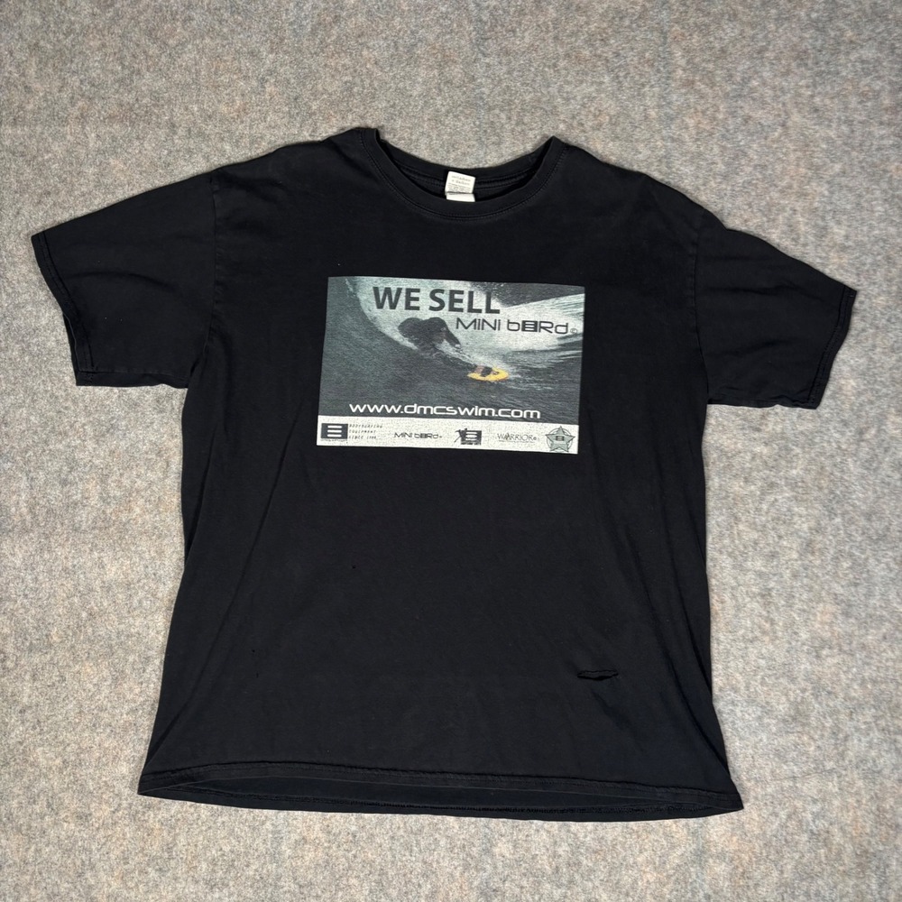 Gildan DMC Swim Mini Board Bodysurfing T-Shirt Mens XL Black Fair Distressed Tee